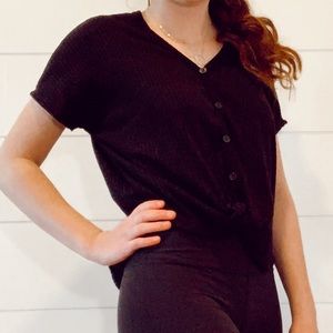 black button up tie shirt